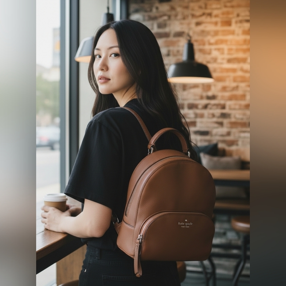 ♠️Kate Spade ♠️ New York LEILA Pebbled Leather Mini Dome Backpack - Brown/Tan